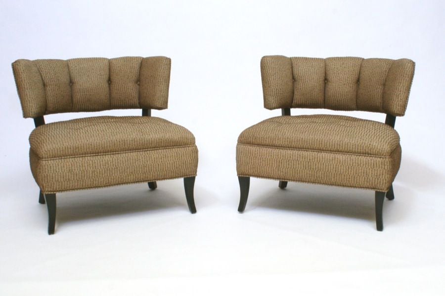 PAIR OF AMERICAN 1950's UPHOLSTERED LOUNGE CHAIRS W/CONCAVE BACK