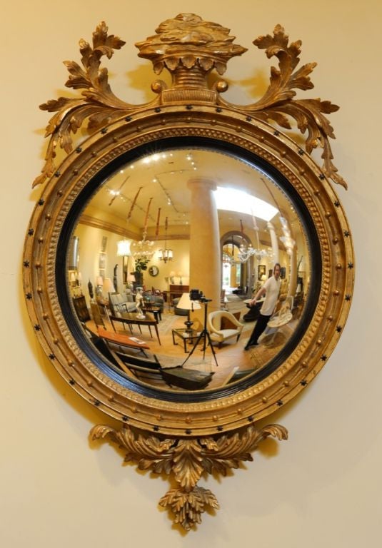 ENGLISH REGENCY STYLE GILT-WOOD CONVEX CIRCULAR WALL MIRROR