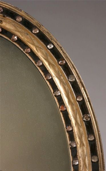 IRISH WHITE GOLD LEAFED OVAL MIRROR W/GLASS ACCENTS For Sale 1