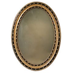 IRISH WHITE GOLD LEAFED OVAL MIRROR W/GLASS ACCENTS