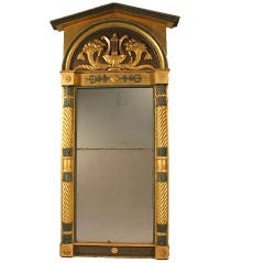 Antique SWEDISH EMPIRE GILT-WOOD & GREEN PAINTED TALL MIRROR
