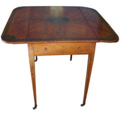Fanciful English Victorian Painted Satinwood Pembroke Table