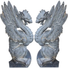 Pair of Antique Iron Griffins