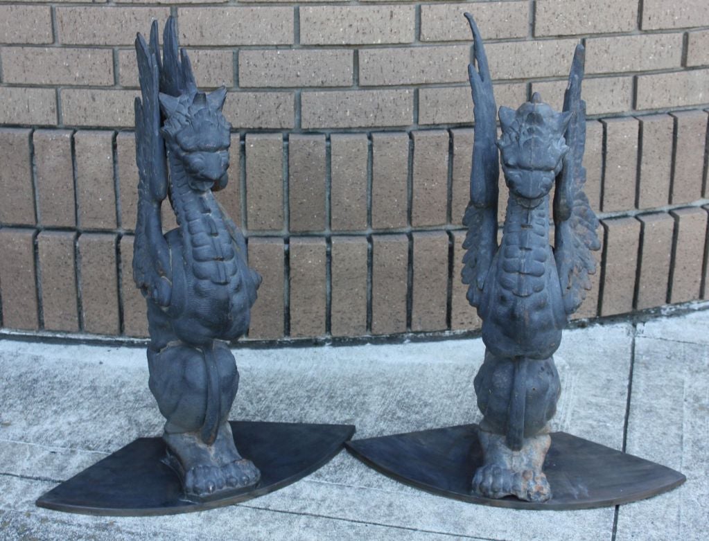 Pair of Antique Iron Griffins