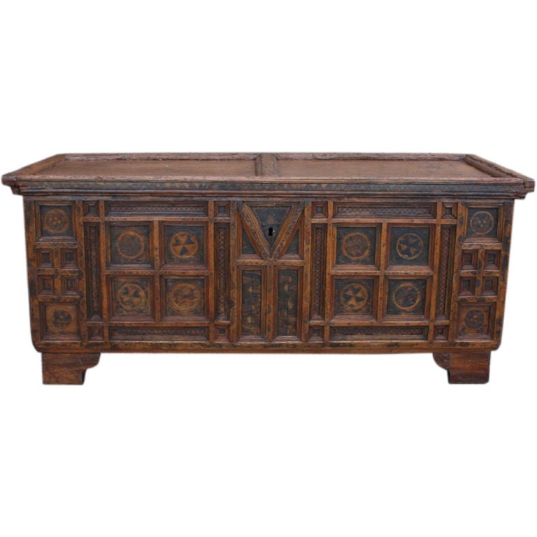 Rustic Swiss Baroque Coffer or Dowry Chest