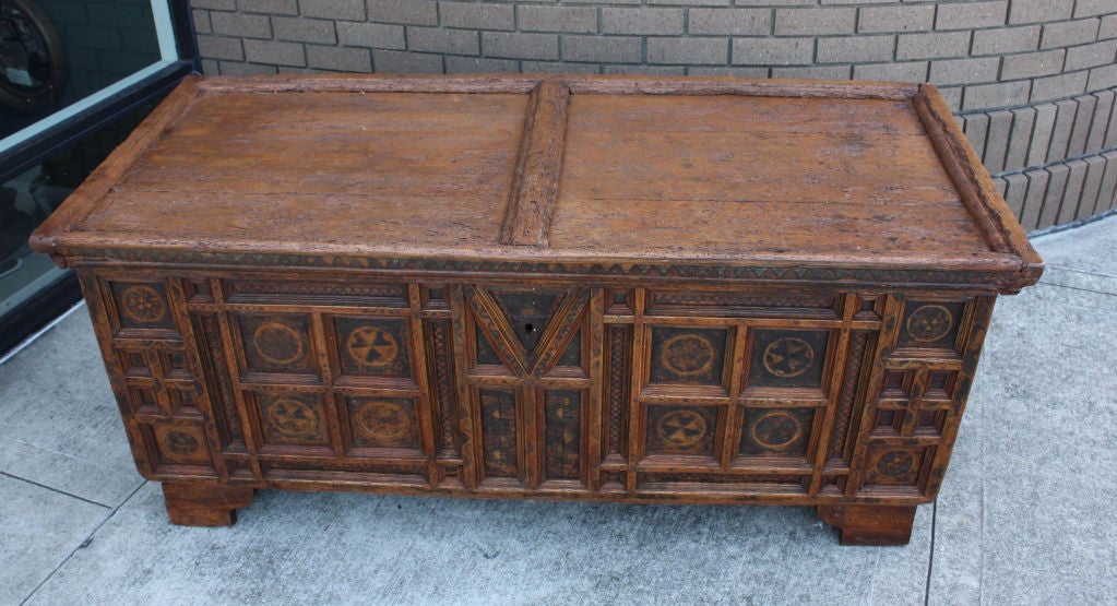 Wood Rustic Swiss Baroque Coffer or Dowry Chest