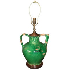 Antique Emerald Glazed Oil Jug / Lamp