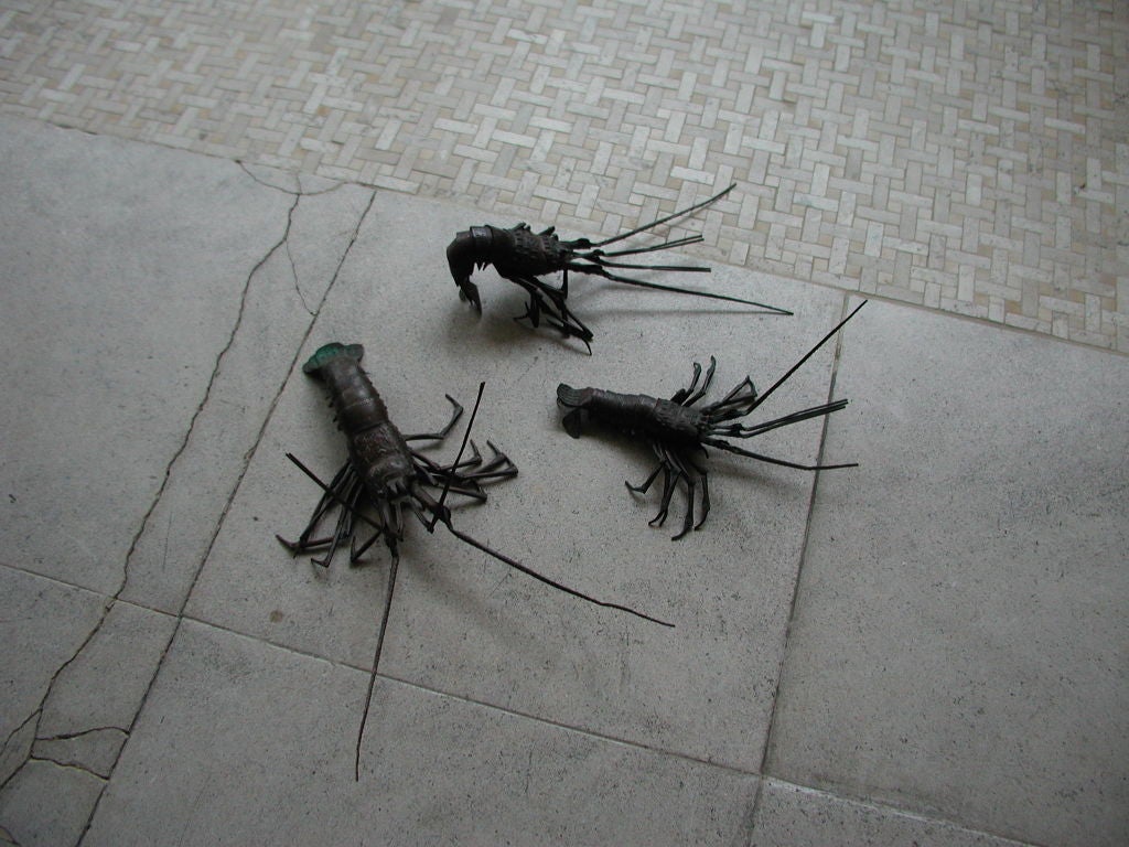 PRICED INDIVIDUALLY: 19th Century Fully Articulated Signed Japanese Large Crayfish of Lifesize Form.<br />
 Priced individually at 1240 (Large) 840 each (Med- 2 available) and 640 (Small)