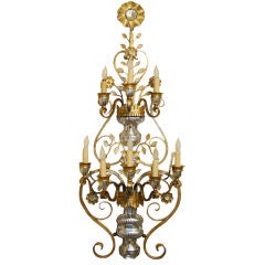 Massive 4ft 1940's Gilt-metal and Crystal Wall Sconce by Bagues