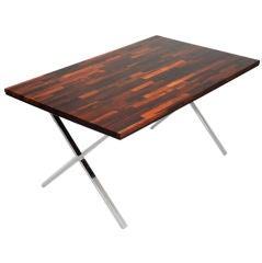 Milo Baughman Rosewood and Chrome X-Base Dining Table or Desk