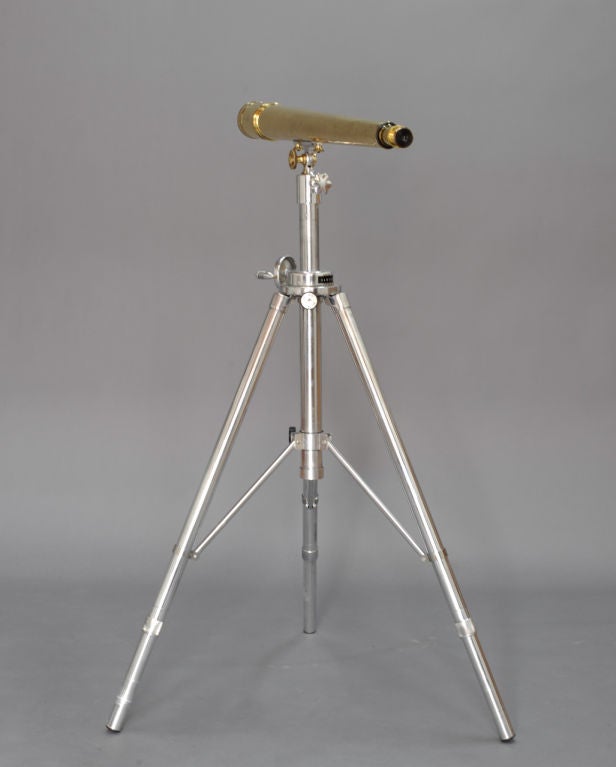 Mid-20th Century Brass British Naval Telescope Mounted on  Aluminum Samson Tripod