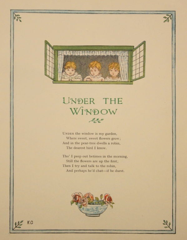 Six Framed Antique Kate Greenaway Prints, English, circa 1920 In Good Condition For Sale In Port Chester, NY