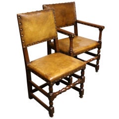 SIX Antique Leather-Covered Chairs
