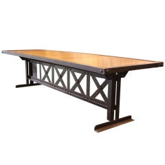 French 10'  X Base Steel Riveted Dining Table