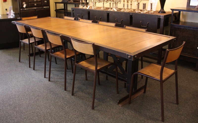 French 10'  X Base Steel Riveted Dining Table 3