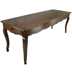 Early French Country Dining Table with Drawer and Breadboard