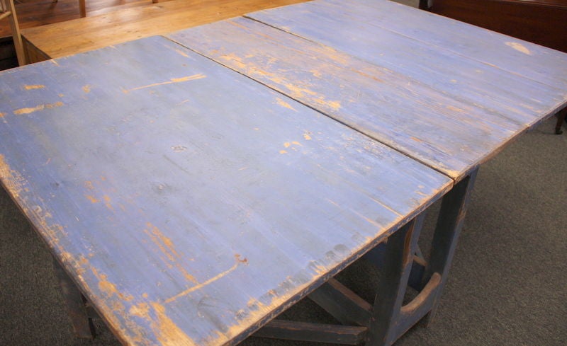 19th Century Gustavian Period Blue Swedish Drop Leaf Dining Table