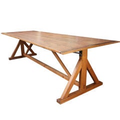 Long  Mid-Century French Industrial Wooden Table