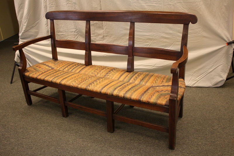 Antique French Walnut Bench with Decorative Rush 1