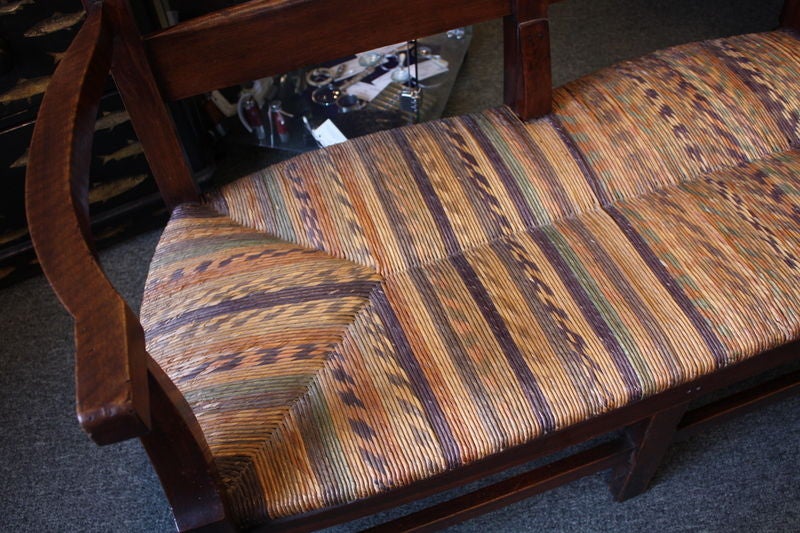 Antique French Walnut Bench with Decorative Rush In Good Condition In Port Chester, NY