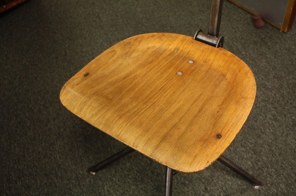 Steel Four French Industrial Mechanical Dining Chairs, Mid-Century