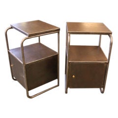 Vintage Pair of French Industrial Steel Side Tables, C. 1950
