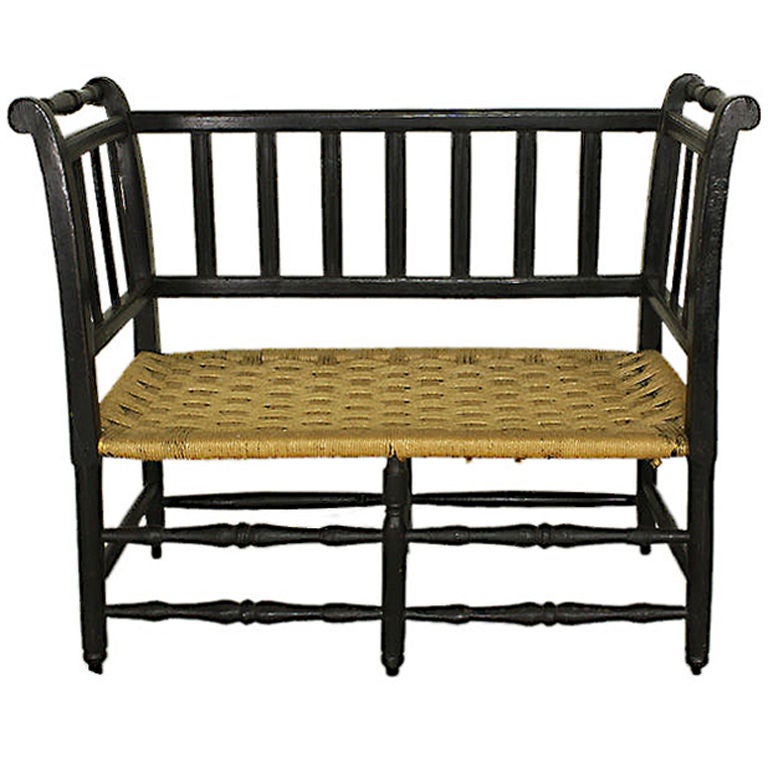 Small Antique French Black Bench