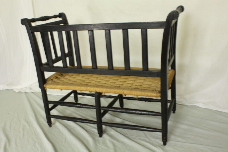 Small Antique French Black Bench 1