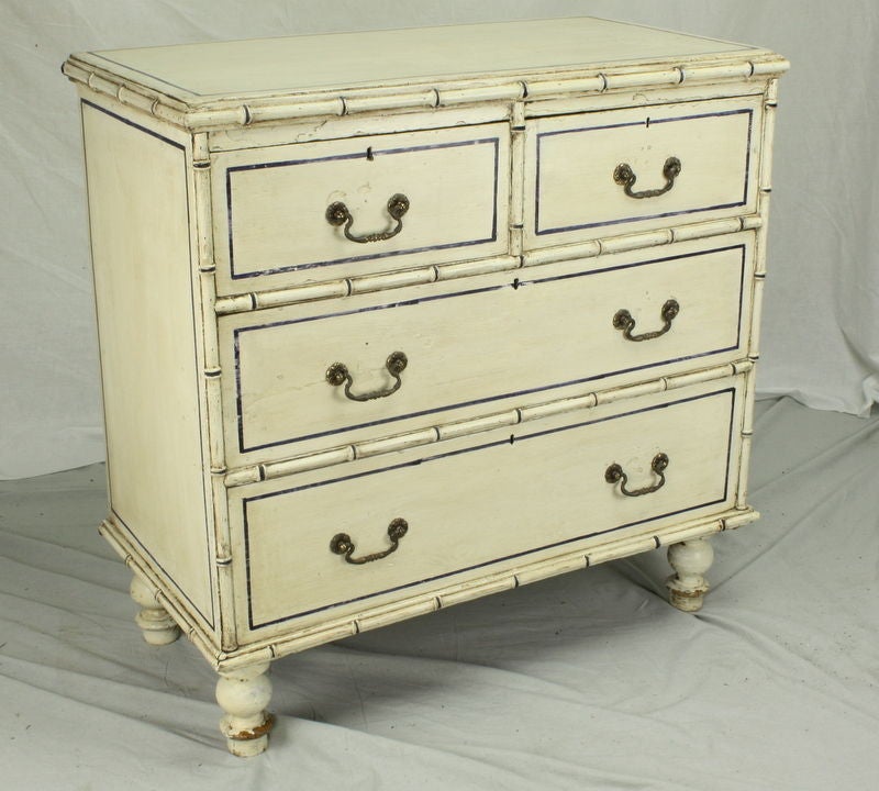 Wood Small Antique Faux Bamboo Painted Chest
