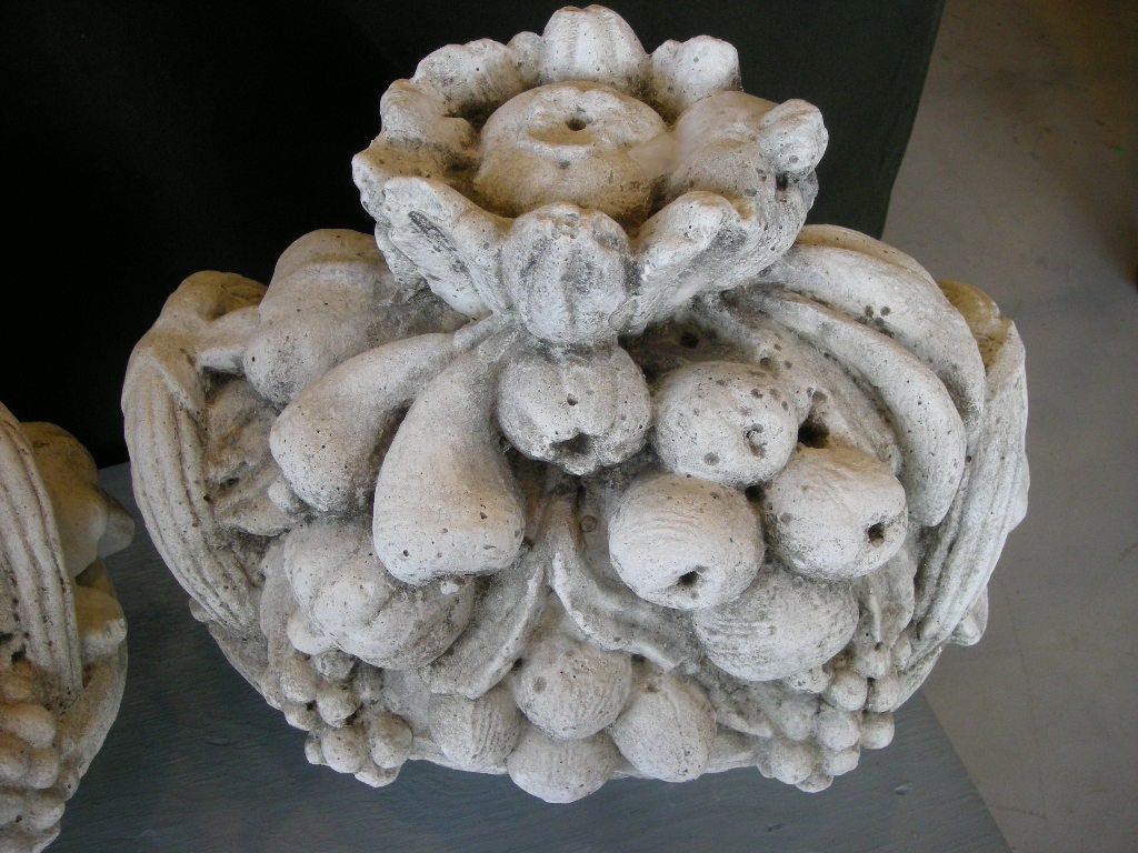 Pair of Large Cast Stone Fruit Baskets