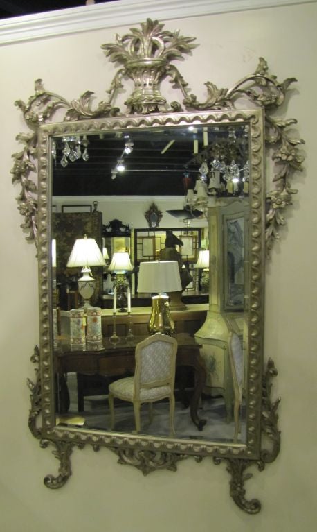 LARGE ORNATE SILVER LEAF WALL MIRROR