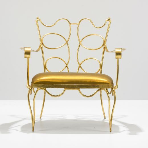 Mid-20th Century Arturo Pani Gilt over Iron Hand Forged Chair