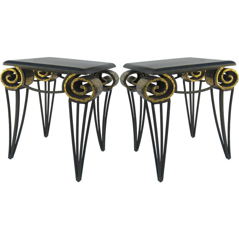 Gilt Important Pair of Arturo Pani Scroll Tables For Sale