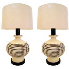 Pair of  Black and White Ceramic Lamps