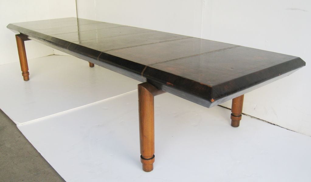 7 Foot Leather Billy Haines Cocktail Table