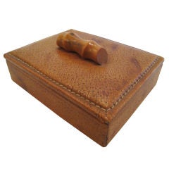 French Stitched Leather Box with Bamboo Handle