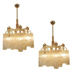 Pair of Silver Plated  Venini Murano Glass Chandeliers