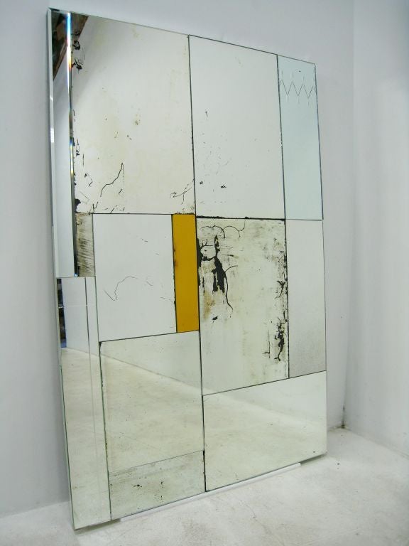 Reclaimed Silvered Glass Mounted as a Mirror.   55.5