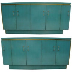 Pair of  Lacquer Cabinets Inset Marble from Bullocks Wilshire