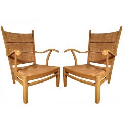 Oak Armchairs with Rush Seats and Backs by Mart Stam