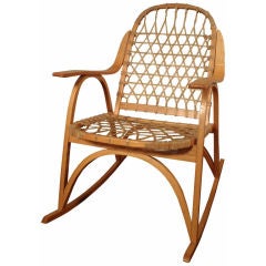 Vintage Oak and Rawhide Snow Shoe Rocking Chair