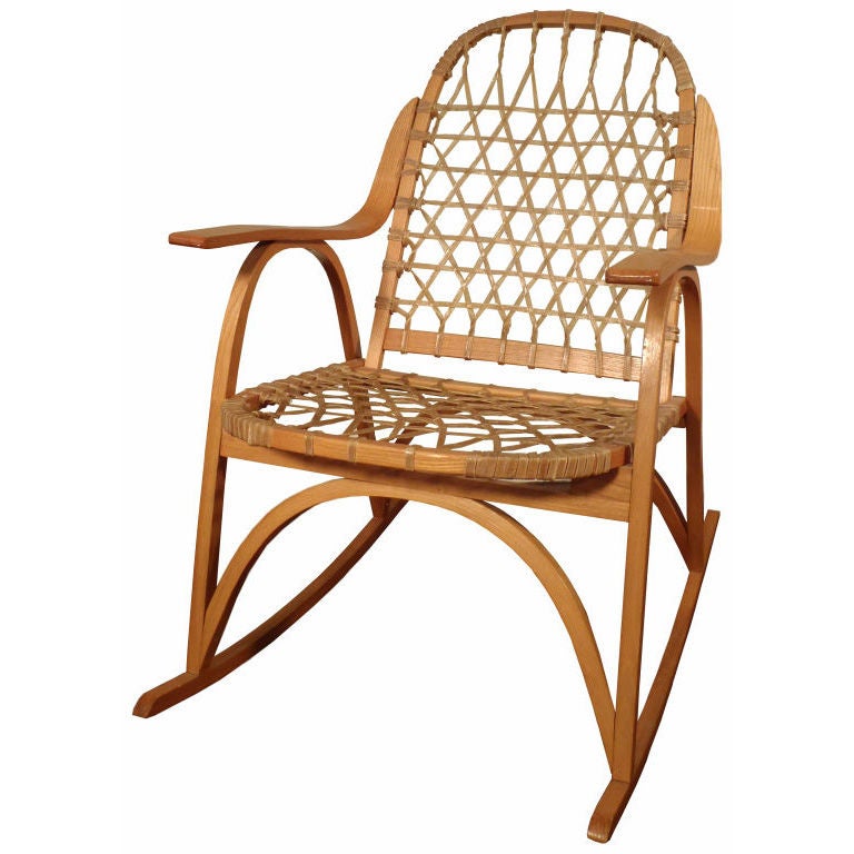 Oak and Rawhide Snow Shoe Rocking Chair For Sale