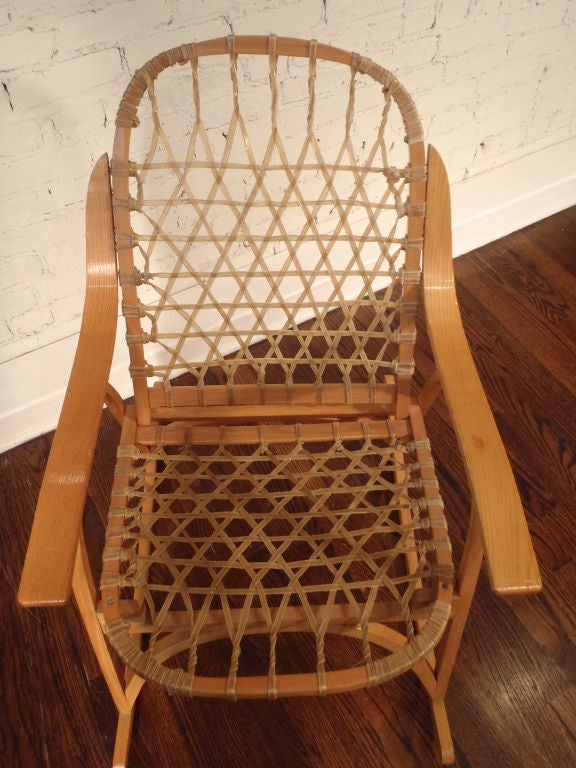 American Oak and Rawhide Snow Shoe Rocking Chair For Sale