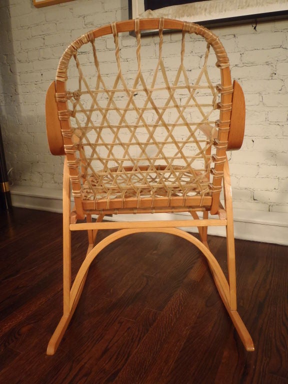 Oak and Rawhide Snow Shoe Rocking Chair For Sale 5