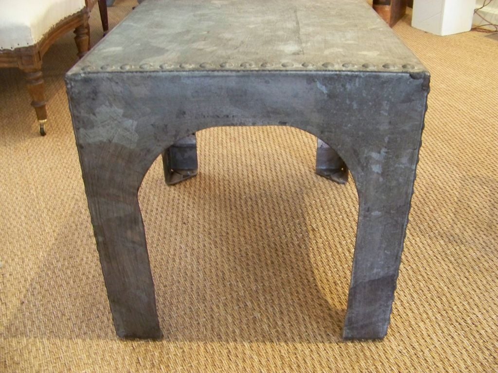 French Industrial Riveted End Table or Coffee Table