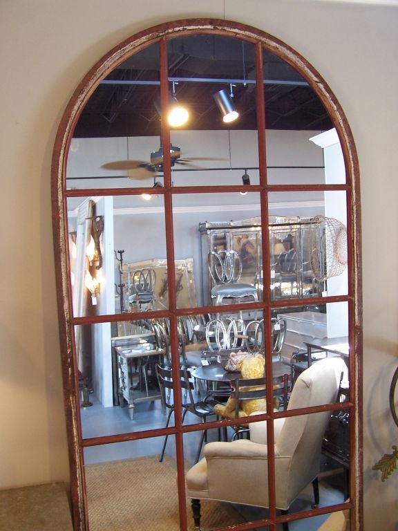 French Pair of Round Topped Window Mirrors