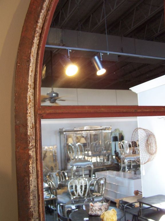 Steel Pair of Round Topped Window Mirrors