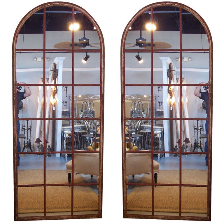 Pair of Round Topped Window Mirrors