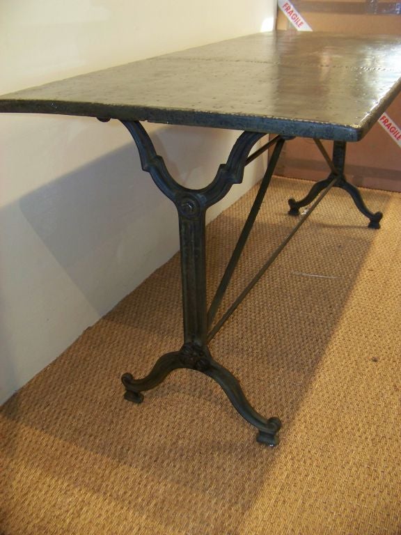 French Zinc Topped Bistro Table With Cast Iron Base