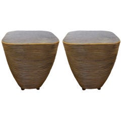 PAIR OF REEDED WOOD SIDE TABLES / NIGHT STANDS